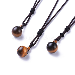 Natural Tiger Eye Pendant Necklaces, with Nylon Cord, Round, 27.55 inch(70cm)(NJEW-P241-A03)