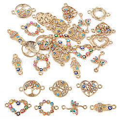 28Pcs 7 Styles Alloy Colorful Enamel Connector Charms, Evil Eye Links, Golden, with Crystal Rhinestone, Shoes & Dragonfly & Heart & Tree, Mixed Shapes, 8.5~16x21~23.5x2~3.5mm, Hole: 2mm, 4pcs/style(FIND-TA0002-46)