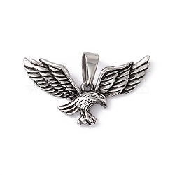 304 Stainless Steel Pendants, Eagle Charms, Antique Silver, 22x41x4mm, Hole: 4x8.5mm(STAS-G285-09AS)