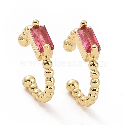 Golden Plated Brass Micro Pave Cubic Zirconia Cuff Earrings, Long-Lasting Plated, Pink, 15x2~3mm(EJEW-L244-06D)
