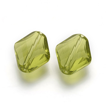 K9 Glass, Imitation Austrian Crystal Beads, Grade AAA, Faceted, Rhombus, Yellow Green, 14~14.5x12x5~7mm, Hole: 0.9~1mm