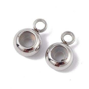 202 Stainless Steel Tube Bails, Loop Bails, with Rubber Inside, Rondelle, Bail Beads, Slider Stopper Beads, with 304 Stainless Steel Loop Rings, Stainless Steel Color, 8.7x5.7x3.3mm, Hole: 1.8mm and 2mm