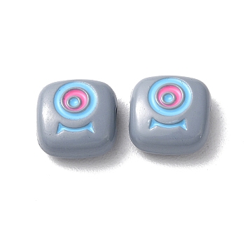 Spray Painted Alloy Enamel Beads, Square with Eye, Gainsboro, 10x10x4mm, Hole: 1.8mm