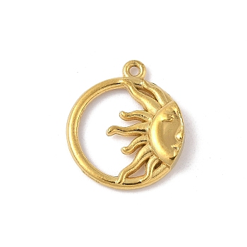 304 Stainless Steel Pendants, Flat Round with Sun Charm, Golden, 18.5x16x3mm, Hole: 1.2mm