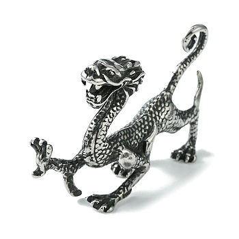 Retro 304 Stainless Steel Figurines, for Home Office Desktop Decoration, Antique Silver, Dragon, 20x69x45mm
