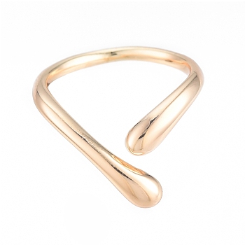 Brass Teardrop Open Cuff Ring for Women, Nickel Free, Real 18K Gold Plated, US Size 6 1/2(16.9mm)