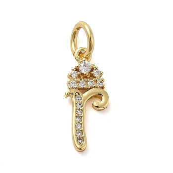 Brass Micro Pave Cubic Zirconia Pendants, with Jump Ring, Letter R, 16.5x7x2mm, Ring: 6x1mm, Inner Diameter: 4mm