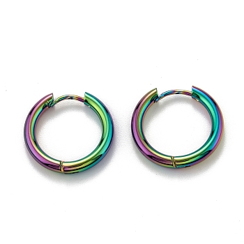 304 Stainless Steel Huggie Hoop Earrings, Hypoallergenic Earrings, Thick Hoop Earrings, Ring, Rainbow Color, 10 Gauge, 18x19x2.5mm