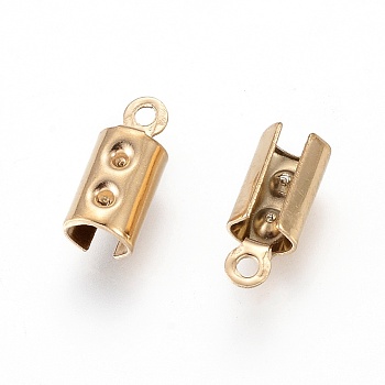 Ion Plating(IP) 304 Stainless Steel Cord Ends, End Caps, Column, Golden, 10x3mm, Hole: 1mm, Inner Diameter: 4mm