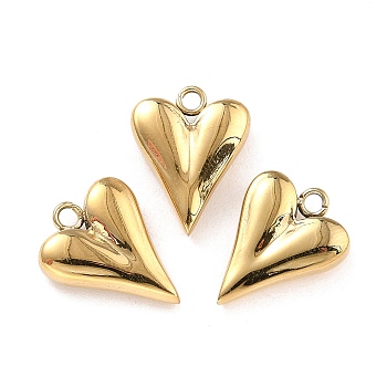 Ion Plating(IP) 316 Surgical Stainless Steel Charms, Heart, Real 24K Gold Plated, 14.5x11x4mm, Hole: 1.6mm