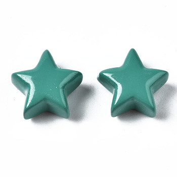 Spray Painted Brass Charms, Star, Teal, 10x10.5x5.5mm, Hole: 2mm