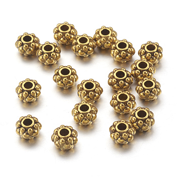 Tibetan Style Beads, Antique Golden Color, Lead Free & Cadmium Free, Flower, Size: 6.5x4.5mm thick, Hole: 1mm