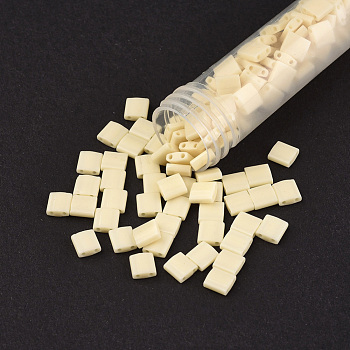 MIYUKI TILA Beads, Japanese Seed Beads, 2-Hole, (TL491) Ivory Pearl Ceylon Luster, 5x5x1.9mm, Hole: 0.8mm, about 590pcs/50g