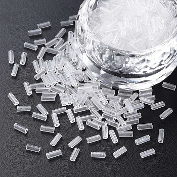 Transparent Glass Bugle Beads, Round Hole, Clear, 3~8x2mm, Hole: 0.7mm, about 450g/pound