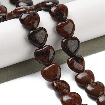 Natural Mahogany Obsidian Beads Strands, Heart, 11~11.5x12x6mm, Hole: 1.1mm, about 36pcs/strand, 15.35 inch(39cm)