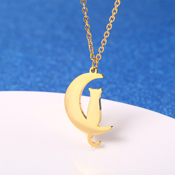 Cute Cartoon Animal Stainless Steel Pendant Necklaces, with Cable Chains for Unisex, Cat Shape