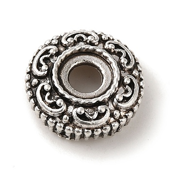 Tibetan Style Alloy European Beads, Large Hole Beads, Cadmium Free & Lead Free, Flat Round, Antique Silver, 15x5.5mm, Hole: 4.2mm