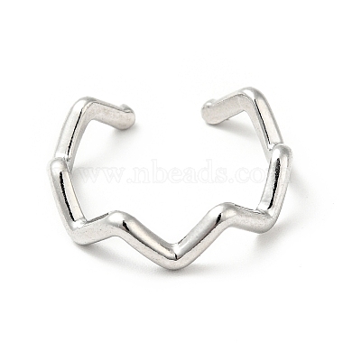 304 Stainless Steel Wave Open Cuff Ring for Women(RJEW-I085-13P-02)-2