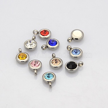 Stainless Steel Color Flat Round Stainless Steel + Rhinestone Charms