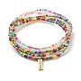 Baking Paint Glass Seed Bead Anklets, Opaque Colours Luster of, Silver Lined Round Hole of, Ceylon of, Transparent Inside Colours of Beads, Brass Pendants, with Jump Ring, Rectangle with Word LOVE, Mixed Color, 1/8 inch(0.3cm), Inner Diameter: 2-7/8 inch(7.2cm)