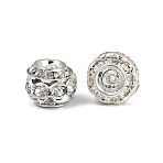 Brass Crystal Rhinestone Beads, Cadmium Free & Lead Free, Grade A, Barrel, Silver, 9x10mm, Hole: 1.5mm(RB-9X10)