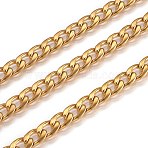 Ion Plating(IP) 304 Stainless Steel Cuban Link Chains, Chunky Curb Chains, Unwelded, with Spool, Real 18K Gold Plated, 6mm(CHS-G010-02G)