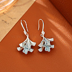 Brass Enamel Dangle Earrings, Ginkgo Leaf, Platinum, 35x15mm(WG31BAD-01)