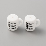 Cup with Word Ggood Vibes Only Silicone Beads, White, 20x22x16mm, Hole: 2mm, Inner Diameter: 8x4mm(SIL-WH0006-18B)