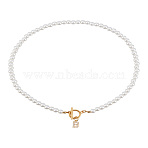1Pc Brass Clear Cubic Zirconia Letter Pendant Necklaces, White Imitation Pearl Beaded Necklaces, with Stainless Steel Toggle Clasps, Lead Free & Nickel Free & Cadmium Free, Golden, Letter B, 17.72~18.23 inch(45~46.3cm)(NJEW-LP0001-32B)
