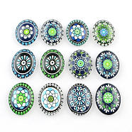 Geometric Flower Pattern Glass Oval Flatback Cabochons for DIY Projects, Mixed Color, 35x25x6.5mm(X-GGLA-R022-35x25-80)