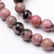 Natural Rhodonite Round Bead Strands, 6mm, Hole: 1mm, about 63pcs/strand, 14.9 inch(G-N0120-17-6mm)