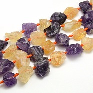 Raw Rough Natural Amethyst and Citrine Nuggets Bead Strands, 12~27x17~23x11~14mm, Hole: 3mm, about 18pcs/strand, 16.53 inch(G-L176-05)