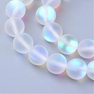 Synthetic Moonstone Beads Strands, Holographic Beads, Dyed, Frosted, Round, Clear, 6mm, Hole: 1mm, about 60~62pcs/strand, 14~15 inch(G-R375-6mm-A13)