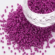 Glass Cylinder Beads, Seed Beads, Baking Paint, Round Hole, Medium Violet Red, 1.5~2x1~2mm, Hole: 0.8mm, about 45000pcs/bag, about 1pound/bag(SEED-S047-A-031)