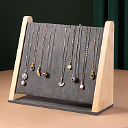 Velvet Necklaces Display Stands, Nracelet Jewelry Organizer Holder with Wood, Gray, 31x11.5x27cm(PW-WG45844-02)