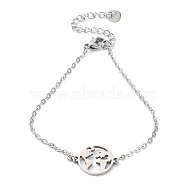 201 Stainless Steel Link Bracelets with Cable Chains, Map, 7-1/4 inch(18.5cm)(BJEW-P297-01P-C)