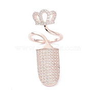 Brass Micro Pave Cubic Zirconia Fingernail Rings, Nail Cover Ring, Crown, Real Rose Gold Plated, 1.5mm, Inner Diameter: 13mm(RJEW-D115-06RG)