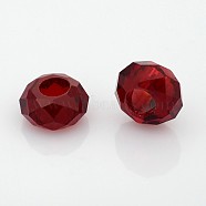 Faceted Glass Beads, Large Hole Rondelle Beads, Dark Red, 14x8mm, Hole: 6mm(GPDL-J028-18)