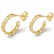 Brass Stud Earrings, Curb Chains Half Hoop Earrings, Long-Lasting Plated, Lead Free & Cadmium Free, Real 18K Gold Plated, 24x3.5mm(EJEW-K247-11G)