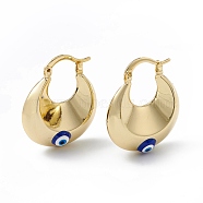 Enamel Evil Eye Thick Hoop Earrings, Real 18K Gold Plated Brass Jewelry for Women, Blue, 27x23x9mm, Pin: 1mm(EJEW-A093-02G-05)