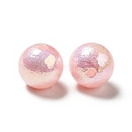 UV Plating Iridescent ABS Plastic Beads, Textured Round, Pearl Pink, 14x13mm, Hole: 2mm(SACR-A001-05C)