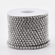304 Stainless Steel Rhinestone Strass Chains, with Spool, Rhinestone Cup Chains, Crystal, Stainless Steel Color, 3mm, about 32.8 Feet(10m)/roll(CHS-R012-B-01)