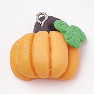Autumn Theme Handmade Polymer Clay Pendants, with Iron Findings, Pumpkin, Platinum, Orange, 23x24x12mm, Hole: 2mm(CLAY-T012-13)