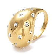 Crystal Rhinestone Open Cuff Rings, Teardrop, 304 Stainless Steel Jewelry for Women, Golden, Inner Diameter: 17mm(RJEW-Z024-03G)