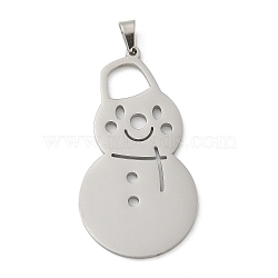 Christmas Theme 304 Stainless Steel Pendants, Laser Cut, Snowman Charm, Stainless Steel Color, 43x22x1.5mm, Hole: 5x3mm(STAS-Q005-01P-04)