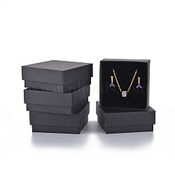 Cardboard Jewelry Set Box, for Ring, Earring, Necklace, with Sponge Inside, Square, Black, 7.6x7.6x3.2cm, Inner Size: 6.9x6.9cm, 
Without Lid Box: 7.2x7.2x3.1cm(CBOX-S018-10B)