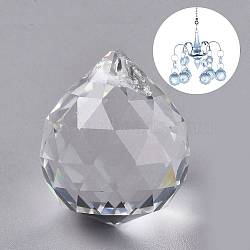 Transparent K9 Glass Pendants, Crystal Ball Prism Hanging Pendants, for Windows, Feng Shui, Teardrop, Clear, 24.5x21.5mm, Hole: 1.2mm(GLAA-WH0015-35B)