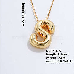 Stainless Steel Party Balloon Letter Pendant Cable Chain Necklaces for Women, Golden, Letter S, 15.75 inch(40cm)(YF1942-19)