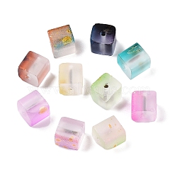 Frosted Glass Beads with Golden Glitter Powder, Two Tone, Cube, Mixed Color, 7x6x6mm, Hole: 1.4~1.5mm, about: 1818pcs/1000g(DGLA-NH001-6mm-01M)