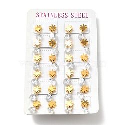 Clear Cubic Zirconia Flower Dangle Stud Earrings, 304 Stainless Steel Jewelry for Women, Golden, 19x8mm, Pin: 0.7mm(EJEW-G292-11G)